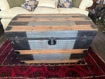 Antique Steamer Trunk With Embossed Metal (PA)