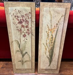 Pair Of Painted Floral Wooden Panels