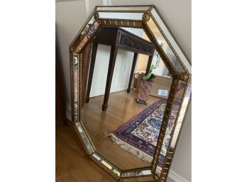 Oval Mirror With Glass And Brass Detailing