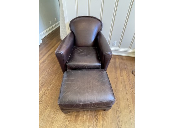 Brown Leather Chair W/ Ottoman