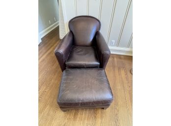 Brown Leather Chair W/ Ottoman