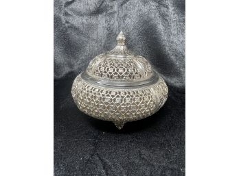 Indian Solid Silver Mughal Kutch Potpourri Dish