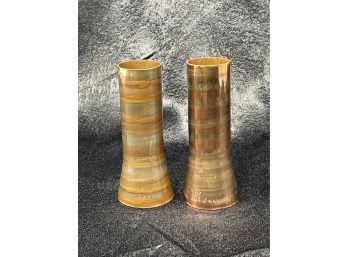 Artist Signed Mixed Metal Vases-pair