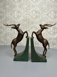 Vintage Deer, Moose, Or Elk 5 Pointer Metal Bookends