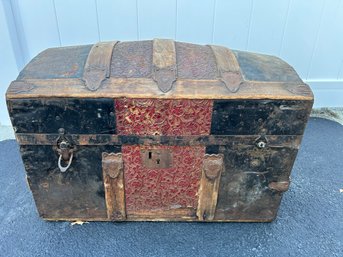Antique Curved Dome Top Wooden Steamer Trunk
