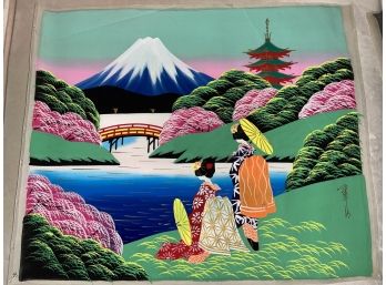 Mid-century Japanese Silk Painting Of Geisha By The Water