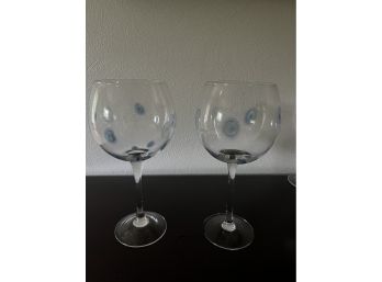 Red Wine Glasses - Blue  Swirls Pattern