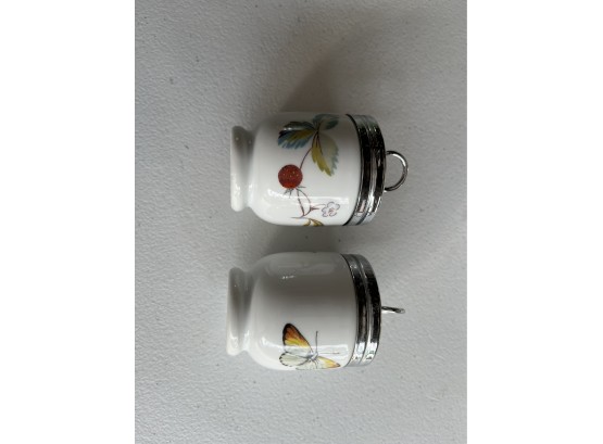 Royal Worcester Lidded Egg Cups Set Of 2 Butterflies And Berries