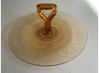 Vintage Depression Glass Center Handle Plate - Amber Color
