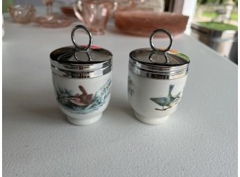 Royal Worcester Lidded Egg Cups - Set Of 2 Birds And Berries