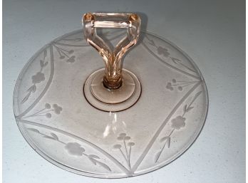 Depression Glass Platter - Pink With Center Handle