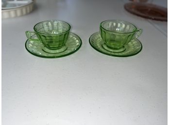 Fenton Depression Glass / Uranium Cups & Saucers