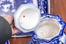 Flow Blue Porcelain China Platters & Sugar Bowl