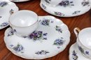 Violets Floral Snack Tray Plates & Tea Cups Set For 13