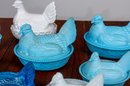 Collection Of Vintage Slag Glass Hen Covered Dishes