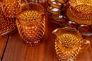 Hobnail Amber Glass Pitcher Tumbler Tray & Accessories