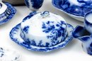 Large Lot Of Flow Blue Porcelain China Dinnerware