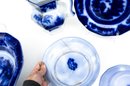 Six 19th Century Flow Blue China Porcelain Pieces