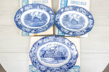 Liberty Blue Historical Colonial Scene Plates