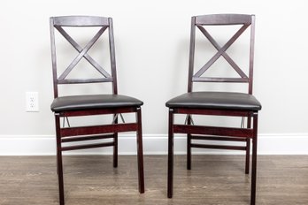 Pair Of Vinyl Seat Wood Folding Chairs