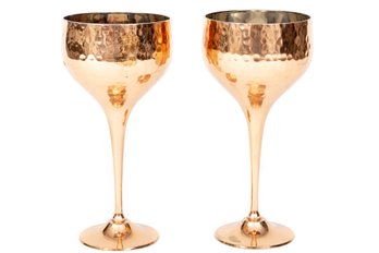 Pair Of Solid Copper Champagne Glasses