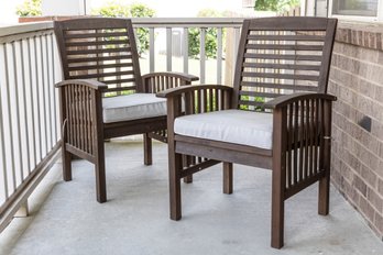 Pair Of Padded Acacia Wood Outdoor Chairs