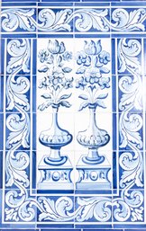Large Hand-Painted French Tile Panel