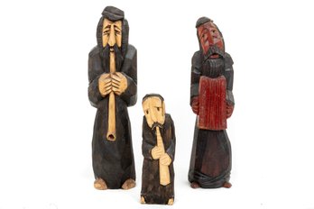 Trio Of Jewish Wood Carved Figures