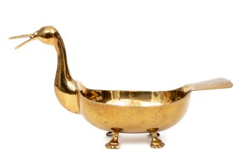 Mid-Century Footed Brass Duck Bowl
