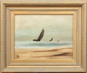 Antique Oil On Canvas Sailboat Painting