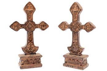 Pair Of Decorative Poly-Resin Victorian Crosses