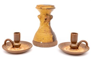 Stoneware Pottery Finger Candlestick Holders & Stand