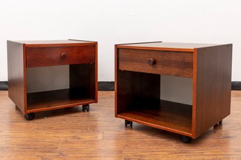 Pair Of Rolling Open Shelf Side Tables