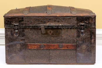 Early 20th Century Antique Wood Camelback Steamer Trunk