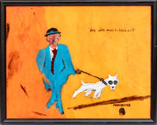 'Dog With Man In Blue Suit' Painting By Rob Manchester