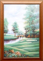 Signed Oil On Canvas Golf Landscape Painting