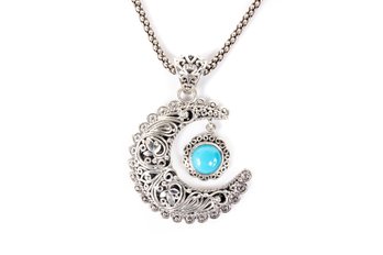 Artisan Crafter Blue Ridge Turquoise Crescent Moon Pendant In Sterling Silver