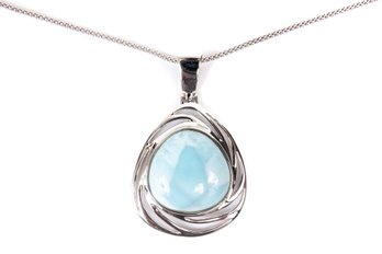 Blue Larimar Rhodium Over Sterling Silver Pendant With Necklace
