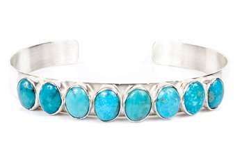Sterling Silver 8 Stone Turquoise Cuff Bracelet