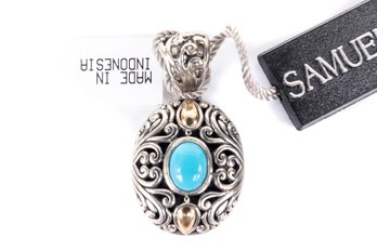 Samuel B. Oval Sleeping Beauty Turquoise Sterling Pendant With 18K Accents