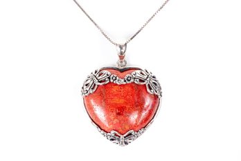 Sponge Coral Heart Pendant In Sterling Silver W/chain