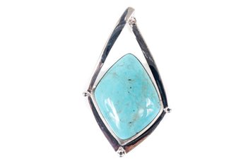 Diamond Shaped Turquoise And Sterling Silver Pendant