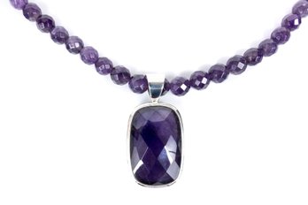 Amethyst & Sterling Beaded Necklace And Matching Reversible Pendant