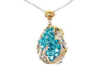 Coated Topaz Mermaid Pendant With Silver Chain