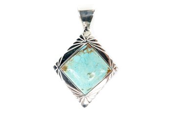 Modernist Sterling Silver & Diamond Shaped Turquoise Pendant
