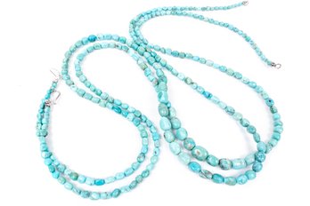 Pair Of Single Strand Of Graduated Turquoise Necklaces