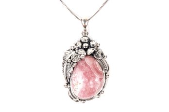 Sterling Pink Rhodochrosite Pendant And Chain