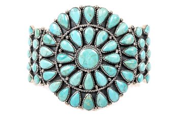 Southwest Style Kingsman Turquoise Sterling Silver Cluster Cuff Bracelet