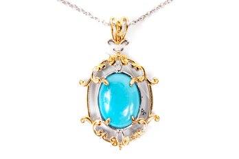 Gems En Vogue Oval Sleeping Beauty Turquoise Pendant With Chain