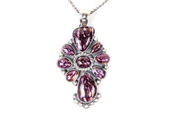 Sterling Silver & Purple Spiny Oyster Pendant With Chain